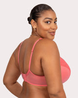 Sun-kissed coral lace push-up bra, back view with adjustable straps