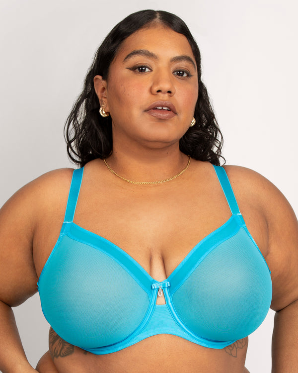 Sheer Mesh Full Coverage Unlined Underwire Bra - Deep Dive Blue