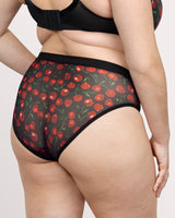Sheer Mesh High Cut Brief Panty, Cherry Pop Black - Curvy Couture - Mesh