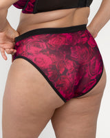 Sheer Mesh High Cut Brief Panty, Dramatic Rose Red - Curvy Couture - Mesh