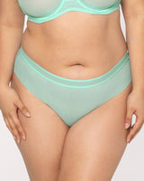 Sheer Mesh High Cut Brief Panty, Mint Chip Green - Curvy Couture - Mesh