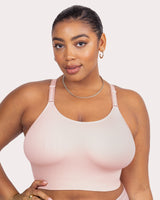 Seamless wireless longline bra in blushing rose with scoop neckline and wide straps
