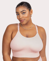 Seamless wireless longline bra in blushing rose, front view with smooth underband