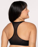 Sheer Mesh Front-Close Racerback T-Shirt Bra - Black Hue