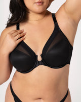 Sheer Mesh Front-Close Racerback T-Shirt Bra - Black Hue