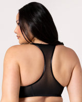 Sheer Mesh Front-Close Racerback T-Shirt Bra - Black Hue