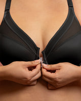 Sheer Mesh Front-Close Racerback T-Shirt Bra - Black Hue