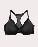 Sheer Mesh Front-Close Racerback T-Shirt Bra - Black Hue