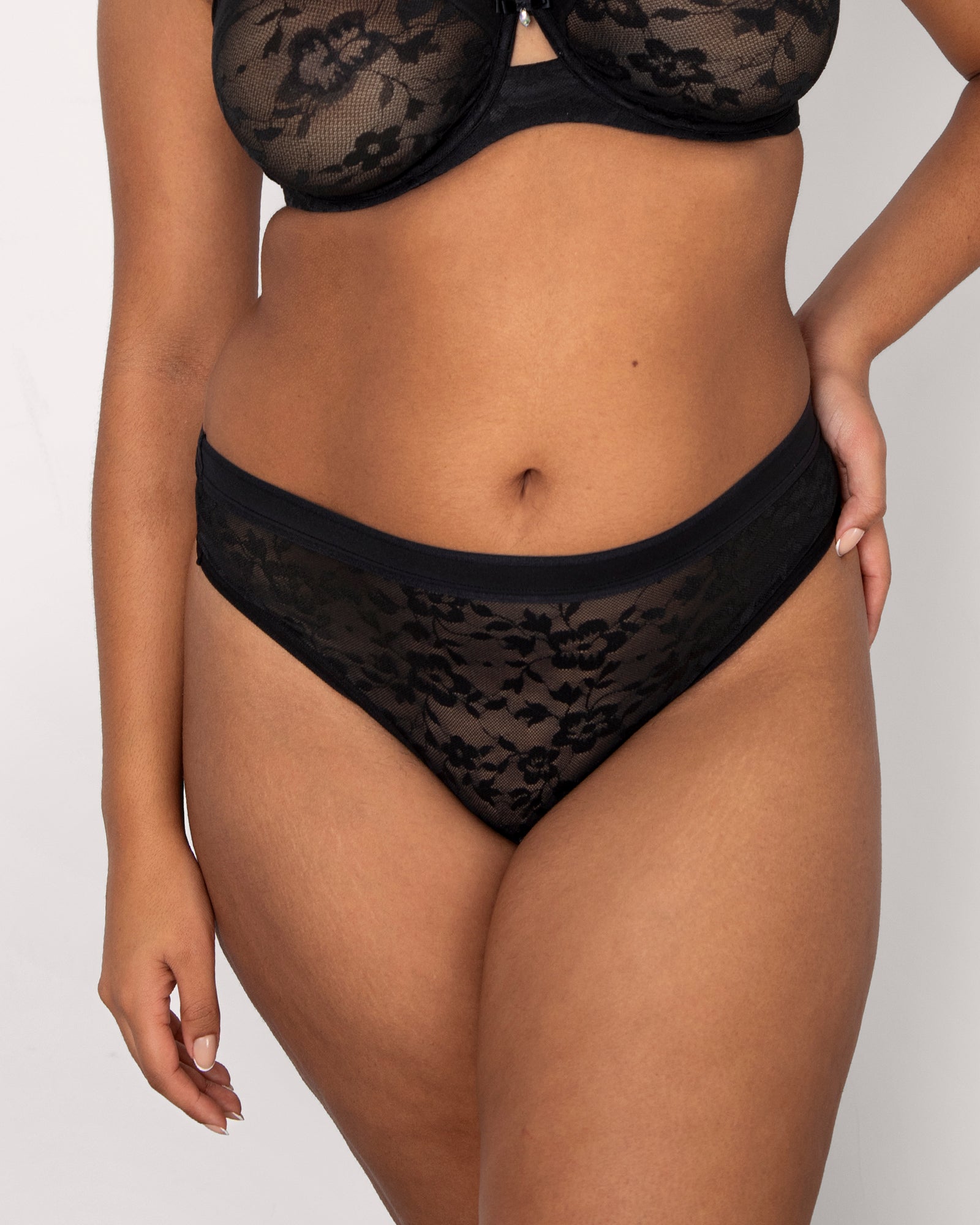 No-Show Lace Thong - Black Hue – Curvy Couture