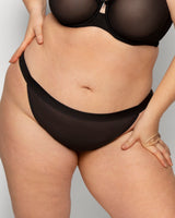 Sheer Mesh String Bikini Panty, Black Hue Black - Curvy Couture - Mesh