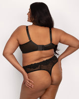Sheer Whisper High Cut Thong Panty, Black Hue Black - Curvy Couture - Mesh