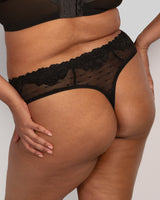 Sheer Whisper High Cut Thong Panty, Black Hue Black - Curvy Couture - Mesh