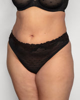 Sheer Whisper High Cut Thong Panty, Black Hue Black - Curvy Couture - Mesh