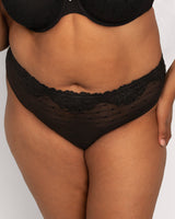 Sheer Whisper High Cut Thong Panty, Black Hue Black - Curvy Couture - Mesh
