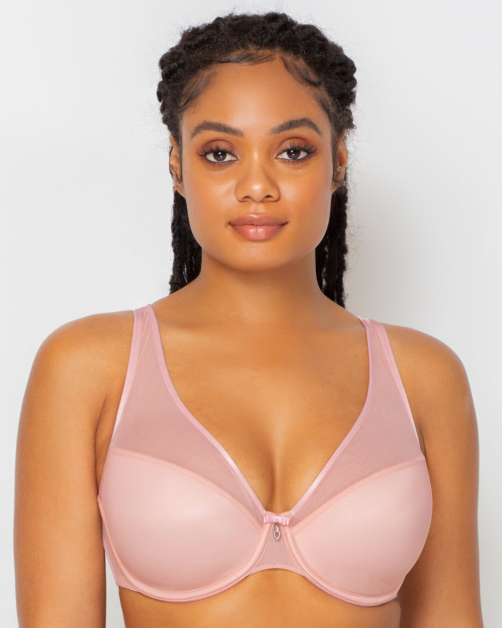Curvy Couture Women's Sheer Mesh Plunge T-shirt Bra Sun Kissed Coral 34g :  Target