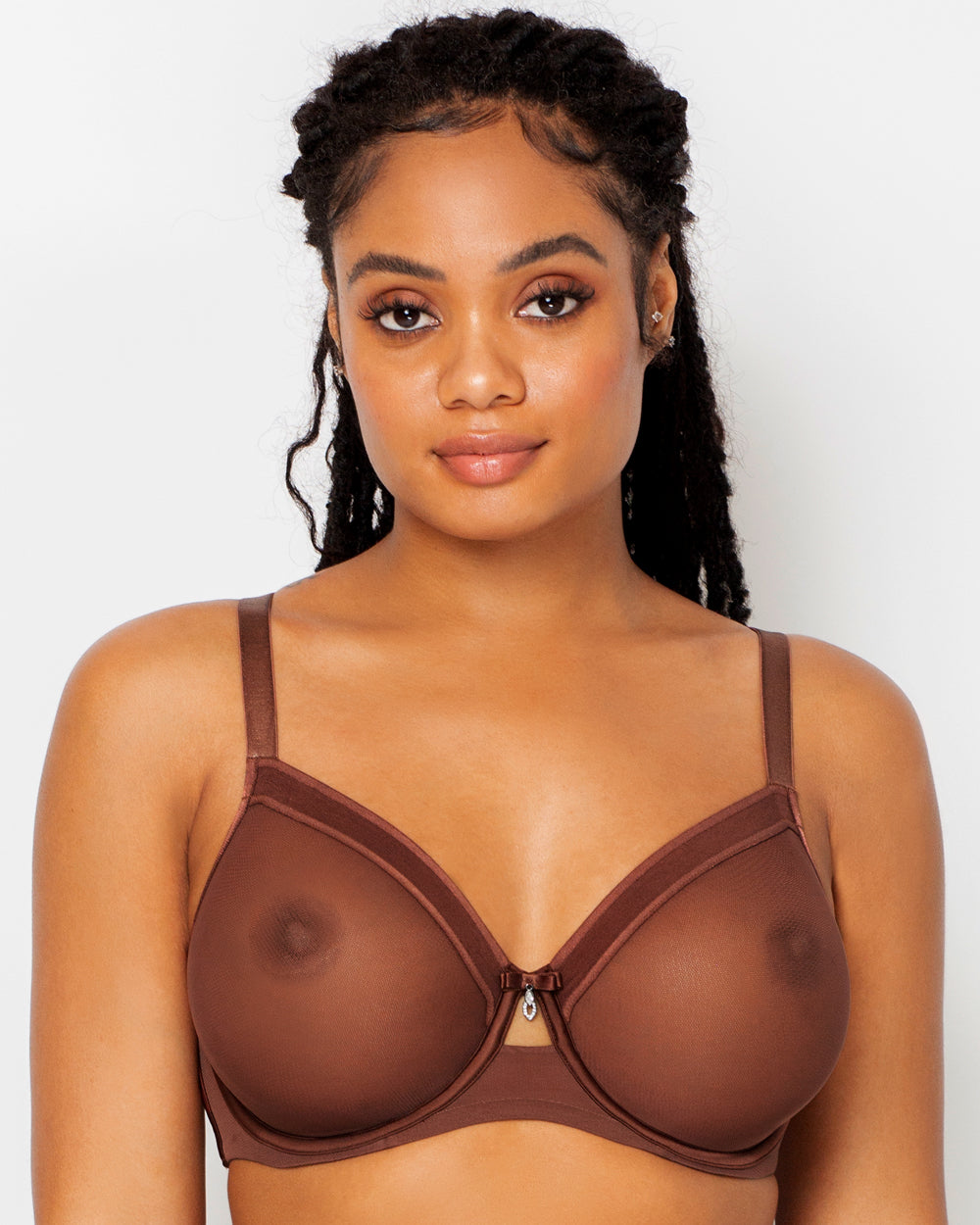 Sheer Mesh Full Coverage Unlined Underwire Bra - Chocolate Nude – Curvy  Couture