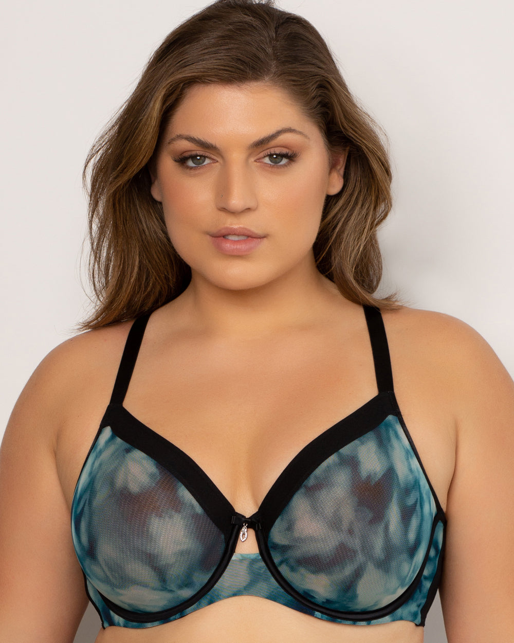 Sheer Mesh Full Coverage Unlined Underwire Bra - Floral Wash – Curvy Couture