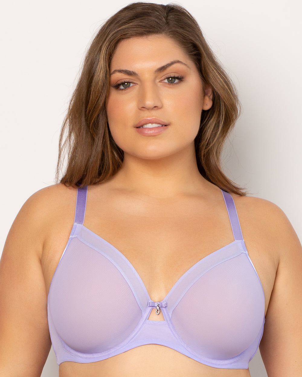 Curvy Couture Women's Sheer Mesh Full Coverage Unlined Underwire Bra  Lavender Mist 46C
