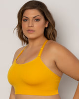 Smooth Seamless Comfort Wireless Longline Bra, Saffron Yellow - Curvy Couture - Seamless