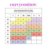 Size conversion chart for Smooth Seamless longline bra, size codes C to H
