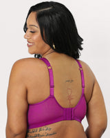 Cosmo pink sheer mesh bralette with adjustable back straps, no padding