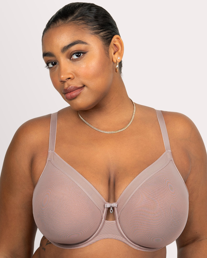Sheer Mesh Full Coverage Unlined Underwire Bra - Bark