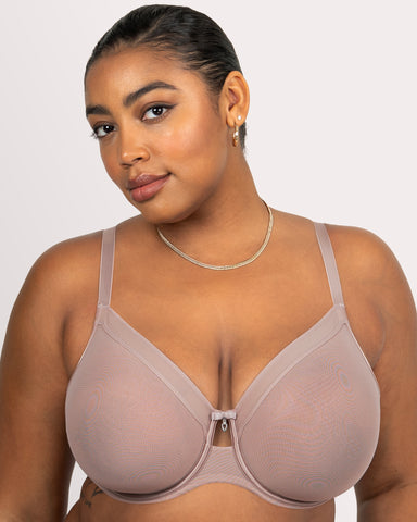 Sheer Mesh Full Coverage Unlined Underwire Bra - Bark