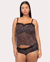 Sheer Cami & Cheeky Panty 2-Piece Lingerie Set, Meadow Dream Print - Curvy Couture - Mesh