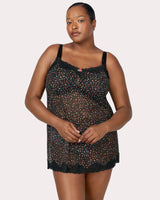 Sheer Mesh Chemise Lingerie, Meadow Dream Print - Curvy Couture - Mesh