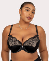 Tulip Lace Push Up Bra - Black