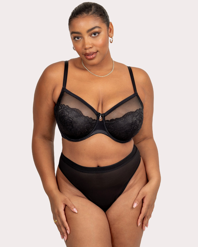 Luxe Lace Underwire Bra, Black Hue Black - Curvy Couture - Micro