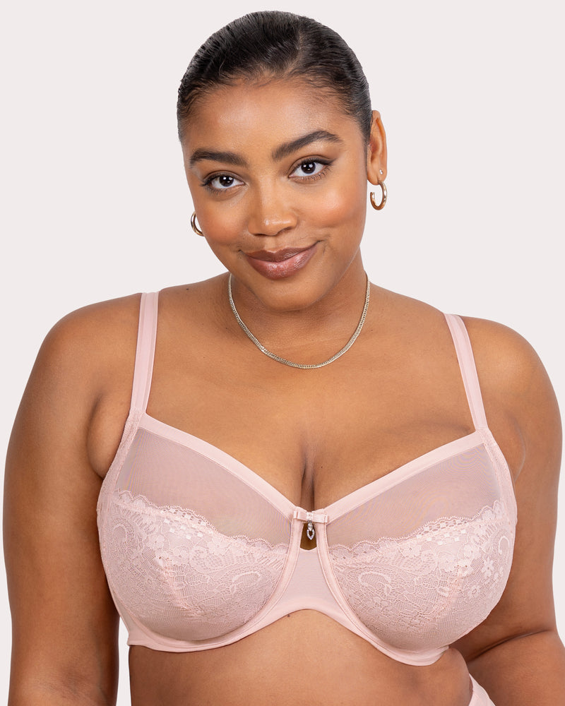 Luxe Lace Underwire Bra, Blushing Rose Pink - Curvy Couture - Micro