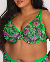 Sheer Mesh Plunge T-Shirt Bra - Lush Tropics