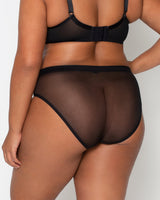 Sheer Mesh High Cut Brief Panty, Black Hue Black - Curvy Couture - Mesh