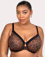 Sheer Mesh Full Coverage Unlined Underwire Bra - Designer Leopard