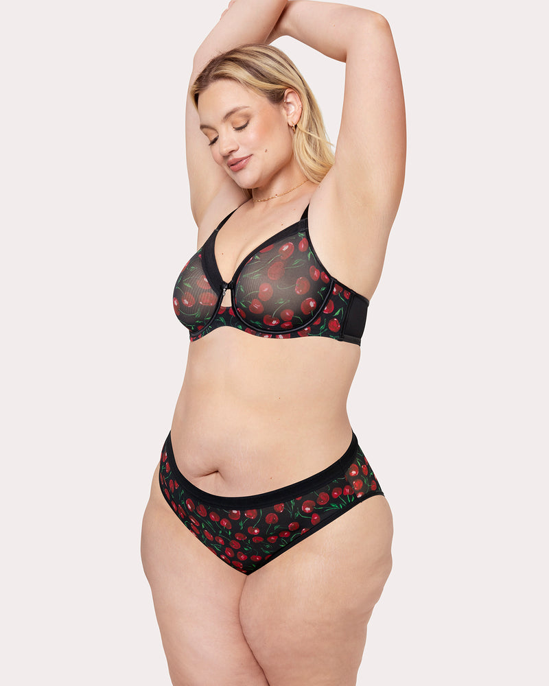 Sheer Mesh Full Coverage Unlined Underwire Bra, Cherry Pop  - Curvy Couture - Mesh