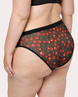 Sheer Mesh High Cut Brief Panty, Cherry Pop Black - Curvy Couture - Mesh