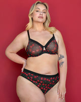 Sheer Mesh Full Coverage Unlined Underwire Bra, Cherry Pop  - Curvy Couture - Mesh