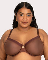 Sheer Mesh Full Coverage Unlined Underwire Bra - Chocolate Nude