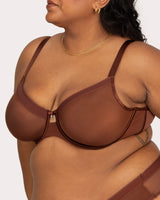Sheer Mesh Full Coverage Unlined Underwire Bra - Chocolate Nude