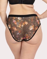 Sheer Mesh High Cut Brief Panty, Still Life Floral Black - Curvy Couture - Mesh