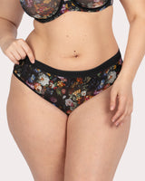 Sheer Mesh High Cut Brief Panty, Still Life Floral Black - Curvy Couture - Mesh