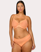 Sheer Mesh Full Coverage Unlined Underwire Bra, Orange Tang  - Curvy Couture - Mesh