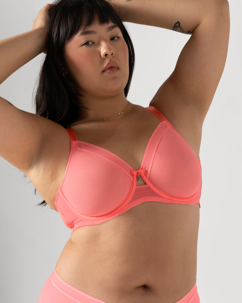 Sheer Mesh Full Coverage Unlined Underwire Bra - Sunset Glow