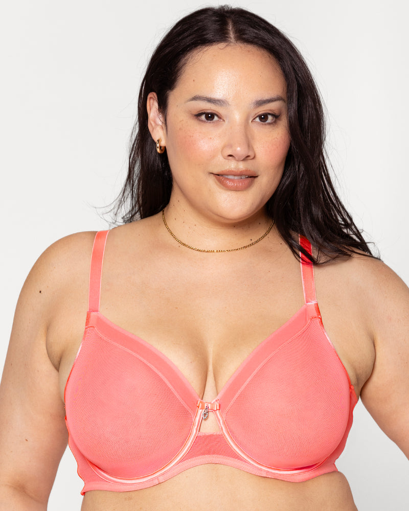 Sheer Mesh Full Coverage Unlined Underwire Bra - Sunset Glow