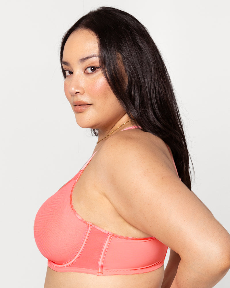 Sheer Mesh Full Coverage Unlined Underwire Bra - Sunset Glow