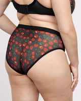 Sheer Mesh High Cut Brief Panty, Cherry Pop Black - Curvy Couture - Mesh