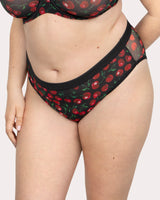Sheer Mesh High Cut Brief Panty, Cherry Pop Black - Curvy Couture - Mesh