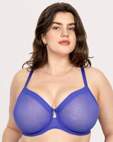 Sheer Mesh Full Coverage Unlined Underwire Bra, Radiant Plum  - Curvy Couture - Mesh