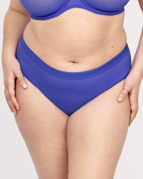 Sheer Mesh High Cut Brief Panty, Radiant Plum Blue - Curvy Couture - Mesh